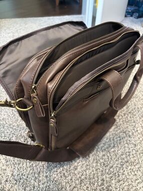 Bosidu Brown Laptop Briefcase Messenger Bag 15.6” Triple Compartment